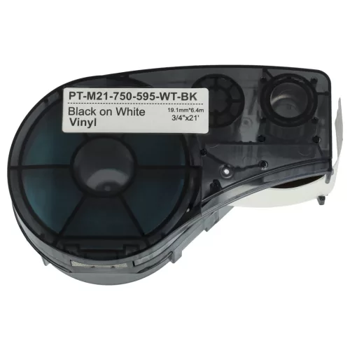 VHBW Label Tape M21-750-595-WT - 19.05 mm Black/White Vinyl