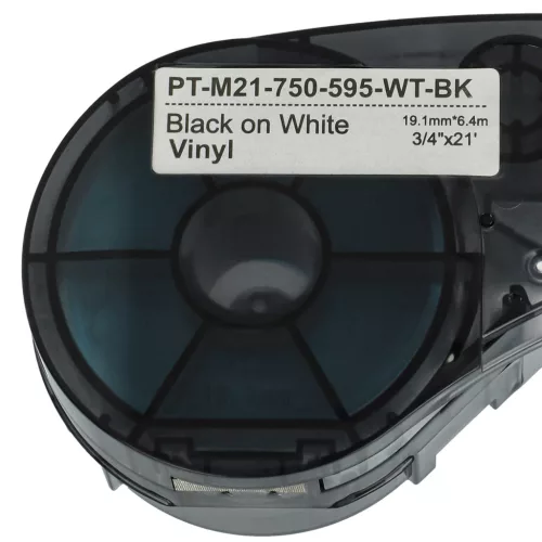 VHBW Label Tape M21-750-595-WT - 19.05 mm Black/White Vinyl