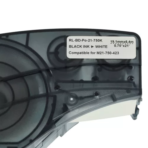 VHBW Label Tape M21-750-423 Replacement - 19.05 mm Black-White Polyester