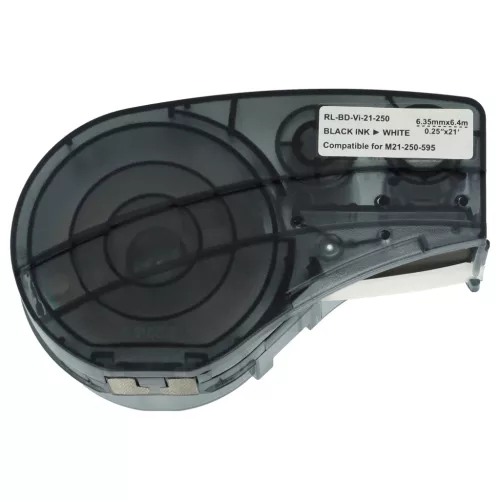 VHBW Label Tape Brady M21-250-595-WT Replacement - 6.35 mm Black-White, Vinyl