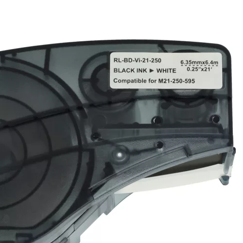 VHBW Label Tape Brady M21-250-595-WT Replacement - 6.35 mm Black-White, Vinyl
