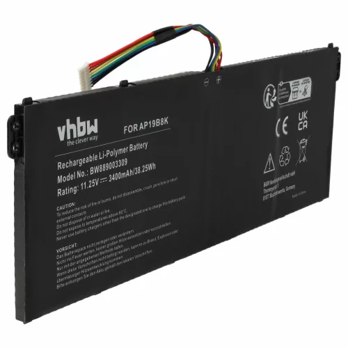 Notebook Batterie ersetzt Acer KT0030G022, KT00304013, AP19B8K, AP18C4K - 3400 mAh 11.25 V Li-Polymer, schwarz
