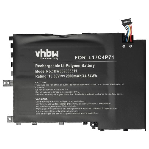 VHBW Notebook Akku 01AV499, 01AV475, 01AV474, L17M4P71, L17C4P71 - 2900 mAh 15,36 V Li-Polymer