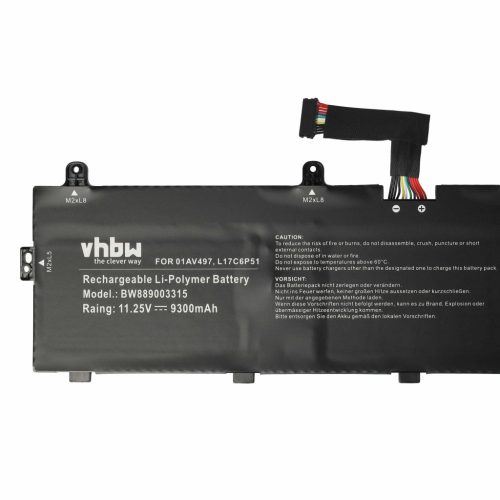 VHBW Notebook Battery 01AV497, 01AV498, 5B10W13903, 931QA100H - 9300 mAh 11.25 V Li-polymer