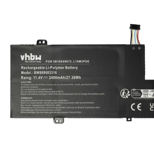 VHBW Notebook Battery Lenovo L19C3PD6, L19D3PD6, 5B10X49072 - 2400 mAh 11.4 V Li-polymer
