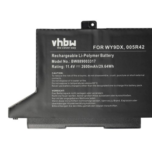 VHBW Notebook-Akku 005R42, WY9DX - 2600 mAh 11,4 V Li-Polymer