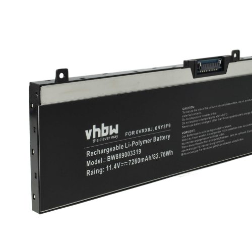 VHBW Notebook Akkumulátor 0VRX0J, 451-BCGI, 7M0T6, 0WMRC77I, 5TF10, 0RY3F9 - 7260 mAh 11,4 V Li-polymer
