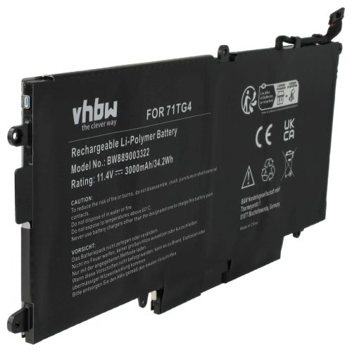 VHBW Notebook Akkumulátor Dell X49C1, CFX97, 71TG4 - 3000 mAh 11,4 V Li-polimer