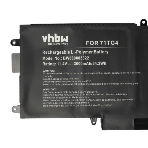VHBW Notebook Akkumulátor Dell X49C1, CFX97, 71TG4 - 3000 mAh 11,4 V Li-polimer