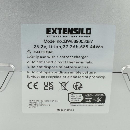 VHBW E-bike battery Panasonic NKY 210B02, 226B2, 224B02, 226B02 - 27.2 Ah 26 V Li-Ion, silver