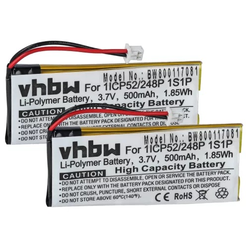 VHBW Kabelloser Kopfhörer Akku 1ICP52/248P 1S1P - 500 mAh 3,7 V Li-Polymer