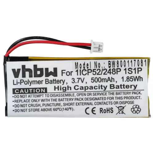 VHBW Kabelloser Kopfhörer Akku 1ICP52/248P 1S1P - 500 mAh 3,7 V Li-Polymer