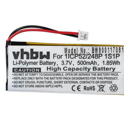 VHBW Kabelloser Kopfhörer Akku 1ICP52/248P 1S1P - 500 mAh 3,7 V Li-Polymer