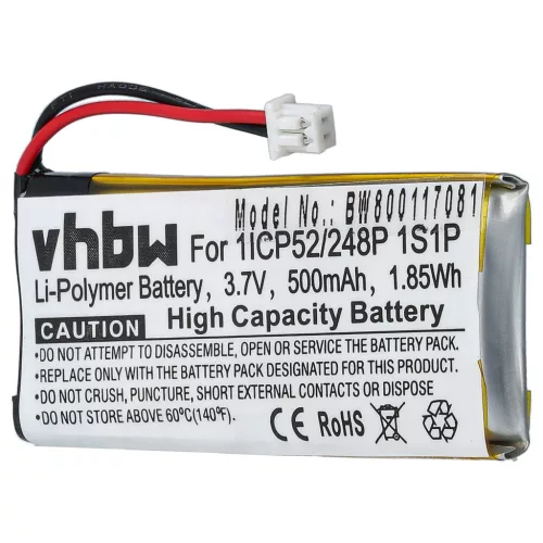 VHBW Kabelloser Kopfhörer Akku 1ICP52/248P 1S1P - 500 mAh 3,7 V Li-Polymer