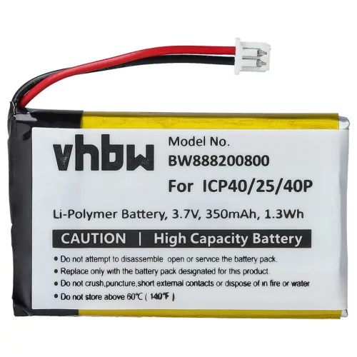 VHBW Drahtloser Kopfhörer Akku ICP40/25/40P - 350 mAh 3,7 V Li-Polymer