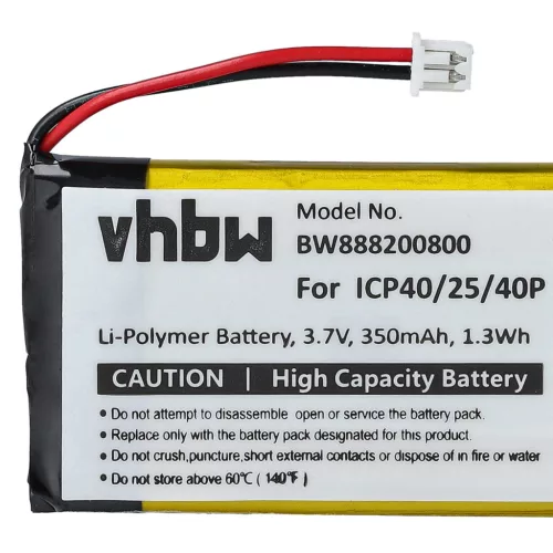 VHBW Drahtloser Kopfhörer Akku ICP40/25/40P - 350 mAh 3,7 V Li-Polymer