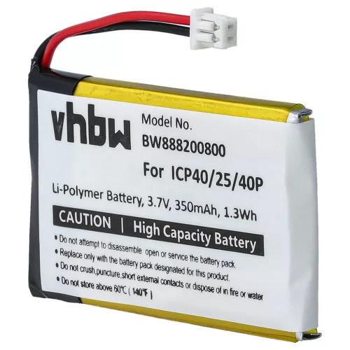 VHBW Drahtloser Kopfhörer Akku ICP40/25/40P - 350 mAh 3,7 V Li-Polymer