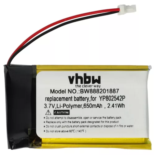VHBW Wireless Headset Battery YP802542P - 650 mAh 3.7 V Li-polymer