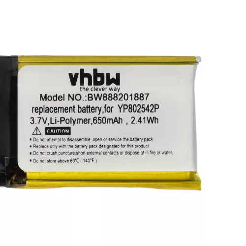 VHBW Wireless Headset Battery YP802542P - 650 mAh 3.7 V Li-polymer