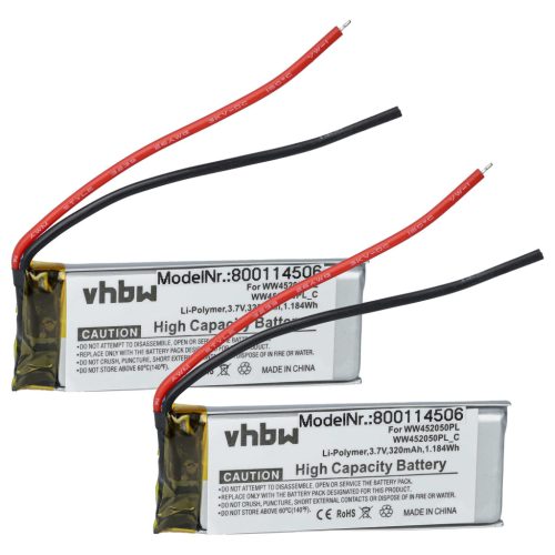 VHBW Vezeték nélküli fejhallgató Akkumulátor WW452050PL_C, WW452050PL - 320 mAh 3,7 V Li-polimer