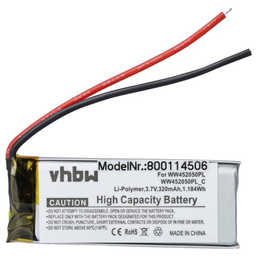 VHBW Vezeték nélküli fejhallgató Akkumulátor WW452050PL_C, WW452050PL - 320 mAh 3,7 V Li-polimer