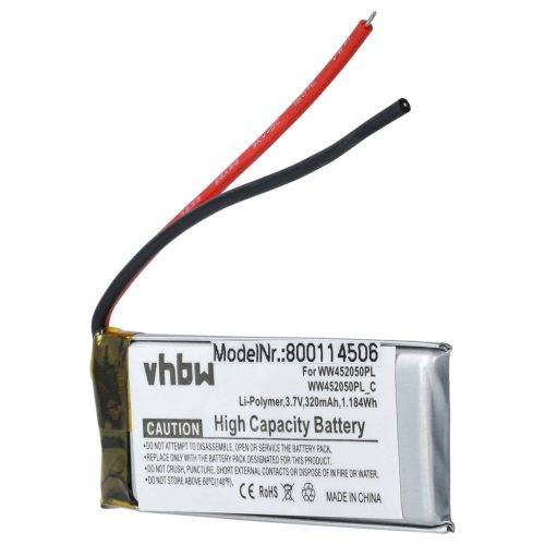 VHBW Vezeték nélküli fejhallgató Akkumulátor WW452050PL_C, WW452050PL - 320 mAh 3,7 V Li-polimer
