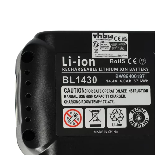 VHBW Electric Tool Battery Makita BL1415G, BL1413G, 196375-4, BL1411G - 4000 mAh 14.4 V Li-Ion