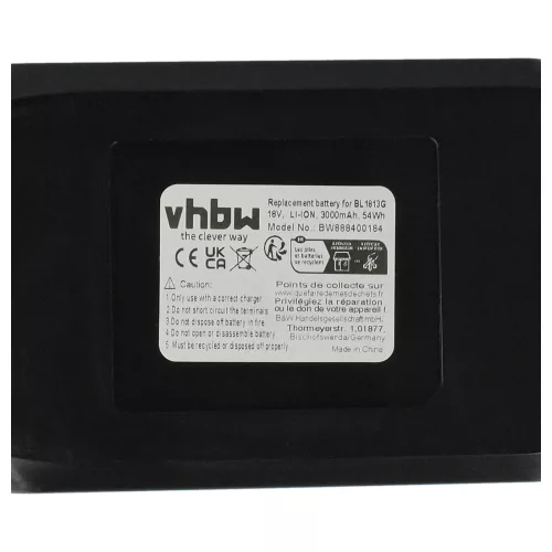 VHBW Elektrowerkzeug Akku 195608-4, 198186-3, 196367-3 - 3000 mAh 18 V Li-Ion