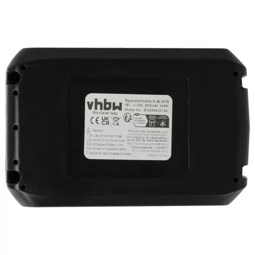 VHBW Electric Tool Battery Makita 195608-4, 198186-3, 196367-3, BL1813G - 3000 mAh 18 V Li-Ion