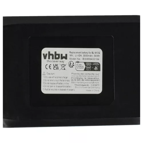 VHBW Electric Tool Battery Makita 195608-4, 198186-3, 196367-3, BL1813G - 3000 mAh 18 V Li-Ion