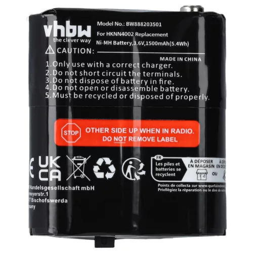 VHBW Radio Akku Motorola 4002A, 56315, FRS-009, AP-4002, AP-4002H, 1532, 53615 - 1500 mAh 3,6 V NiMH