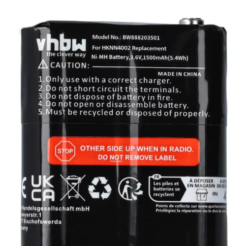 VHBW Radio Akku Motorola 4002A, 56315, FRS-009, AP-4002, AP-4002H, 1532, 53615 - 1500 mAh 3,6 V NiMH