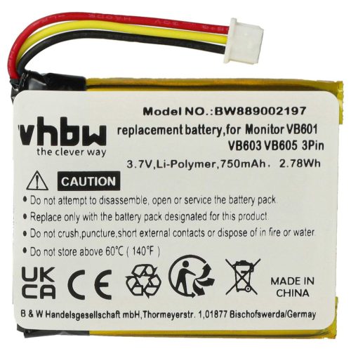 VHBW GlobalSat H553438 Smartwatch Battery - 750 mAh 3.7 V Li-polymer