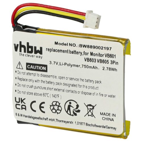 VHBW GlobalSat H553438 Smartwatch Battery - 750 mAh 3.7 V Li-polymer