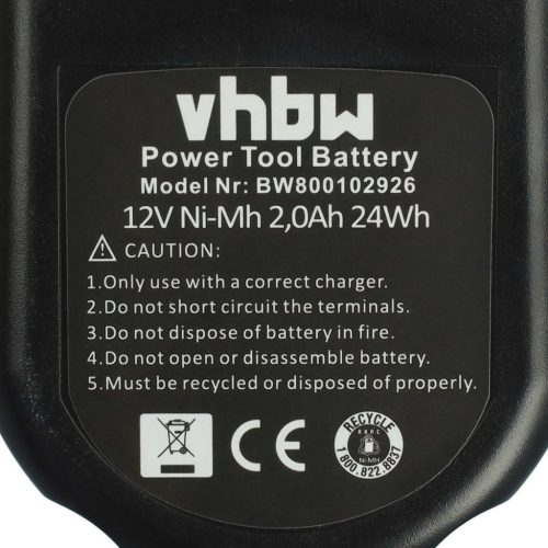 VHBW Electric Power Tool Battery for ELU EZWA60, EZWA49 and Rems 571510 Devices - 12V, NiMH, 2000mAh