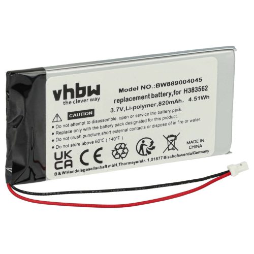 VHBW Kabellose Kopfhörer Akku Sennheiser 534403, H383562 - 820 mAh 3,7 V Li-Polymer