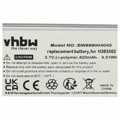 VHBW Kabellose Kopfhörer Akku Sennheiser 534403, H383562 - 820 mAh 3,7 V Li-Polymer