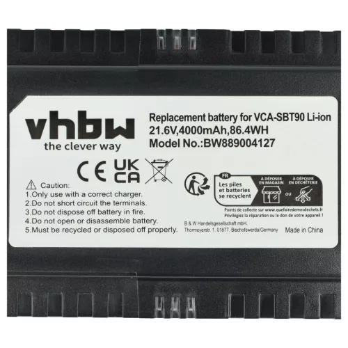 VHBW Akku Samsung DJ96-00221A, VCA-SBT90E, VCA-SBT90 - 4000 mAh 21,6 V Li-Ion
