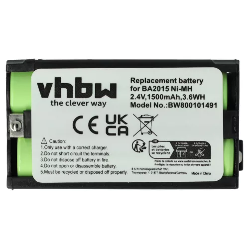 VHBW Mikrofonakku BA2015, BA-2015 - 1500 mAh 2,4 V NiMH