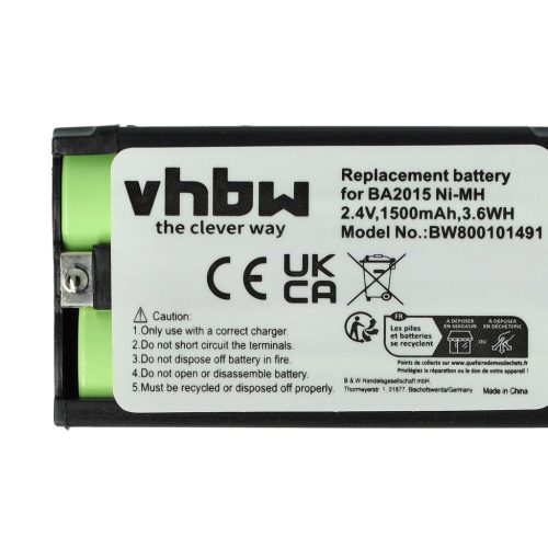 VHBW Drahtloser Kopfhörer Akku BA2015, BA-2015 - 1500 mAh 2,4 V NiMH