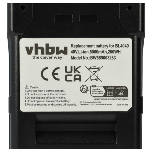 VHBW Elektromos szerszám akkumulátor Makita 191L29-0, BL4020, BL4025, BL4040 - 5000 mAh 40 V Li-Ion
