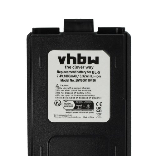 VHBW Rádió Akkumulátor Baofeng BL-5 - 1800 mAh 7,4 V Li-Ion