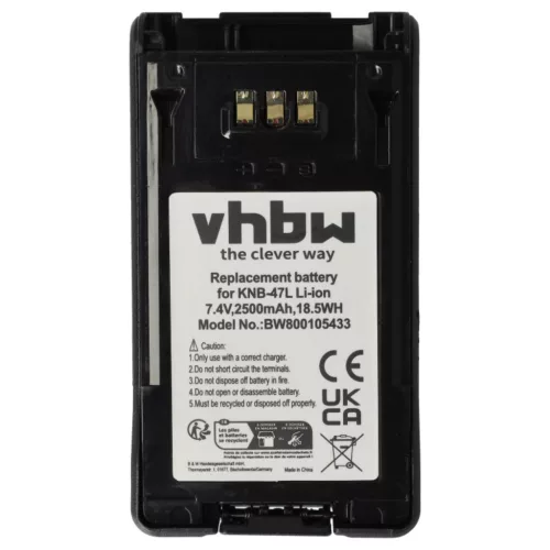 VHBW Radio Battery KNB-47L, KNB-50NC, KNB-48L, KNB-48, KNB-47 - 2500 mAh 7.4 V Li-Ion