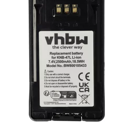 VHBW Radio Battery KNB-47L, KNB-50NC, KNB-48L, KNB-48, KNB-47 - 2500 mAh 7.4 V Li-Ion