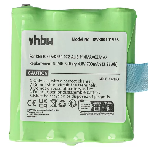 VHBW Radio Battery KEBT072A, BATT4R, BATT-4R, KEBT-072-A - 700 mAh 4.8 V NiMH