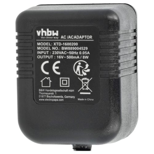 VHBW Hálózati adapter Thorens 146 lemezjátszóhoz - 16 V / 0,5 A