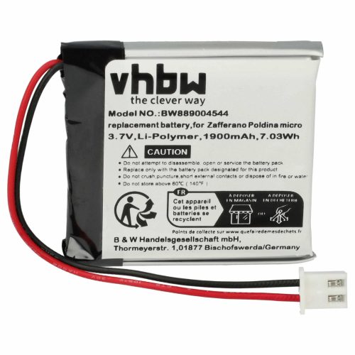 VHBW Akku Zafferano BAT04704004001000 - 1900 mAh 3,7 V Li-Polymer