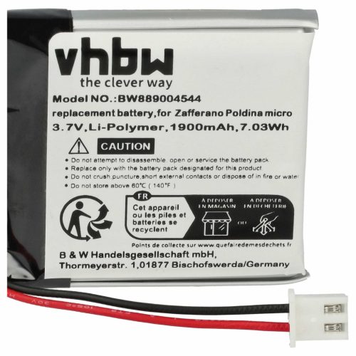 VHBW Akku Zafferano BAT04704004001000 - 1900 mAh 3,7 V Li-Polymer