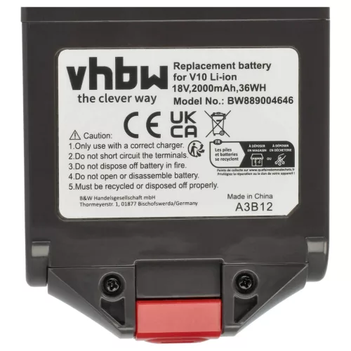VHBW Battery for Dyson 398006-01, 971450-06, 398857-01, 965171-02 - 2000 mAh 18 V Li-Ion