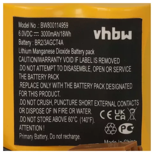 VHBW Industrial Controller Battery Dantona Matt Pack (with brown connector) - 3000 mAh 6 V Li-MnO2